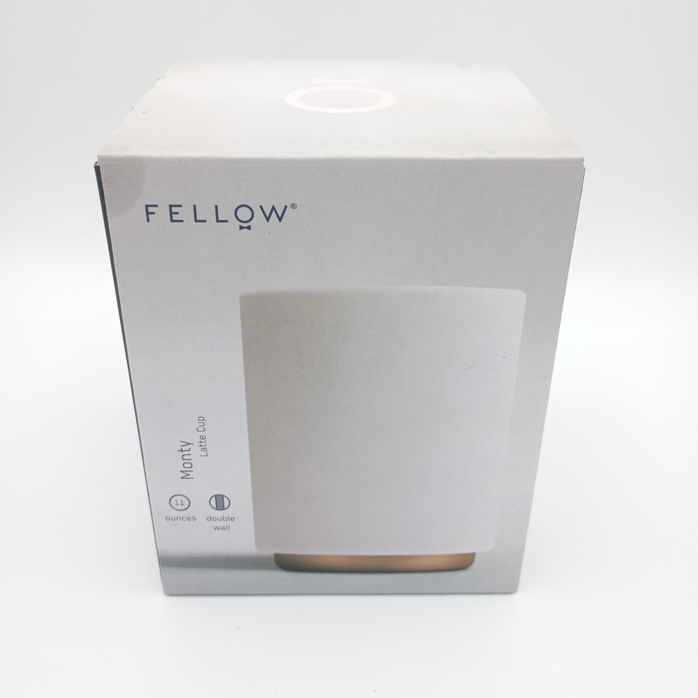 Fellow Monty Milk Art Cup - Double Wall Ceramic Latte Mug Matte White and Copper